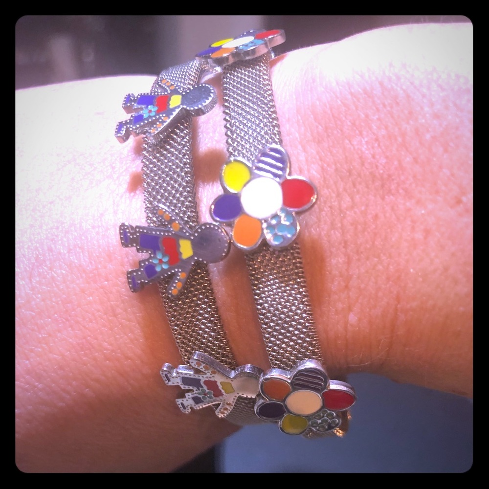 A pair of Modern pop art stainless mesh bangles